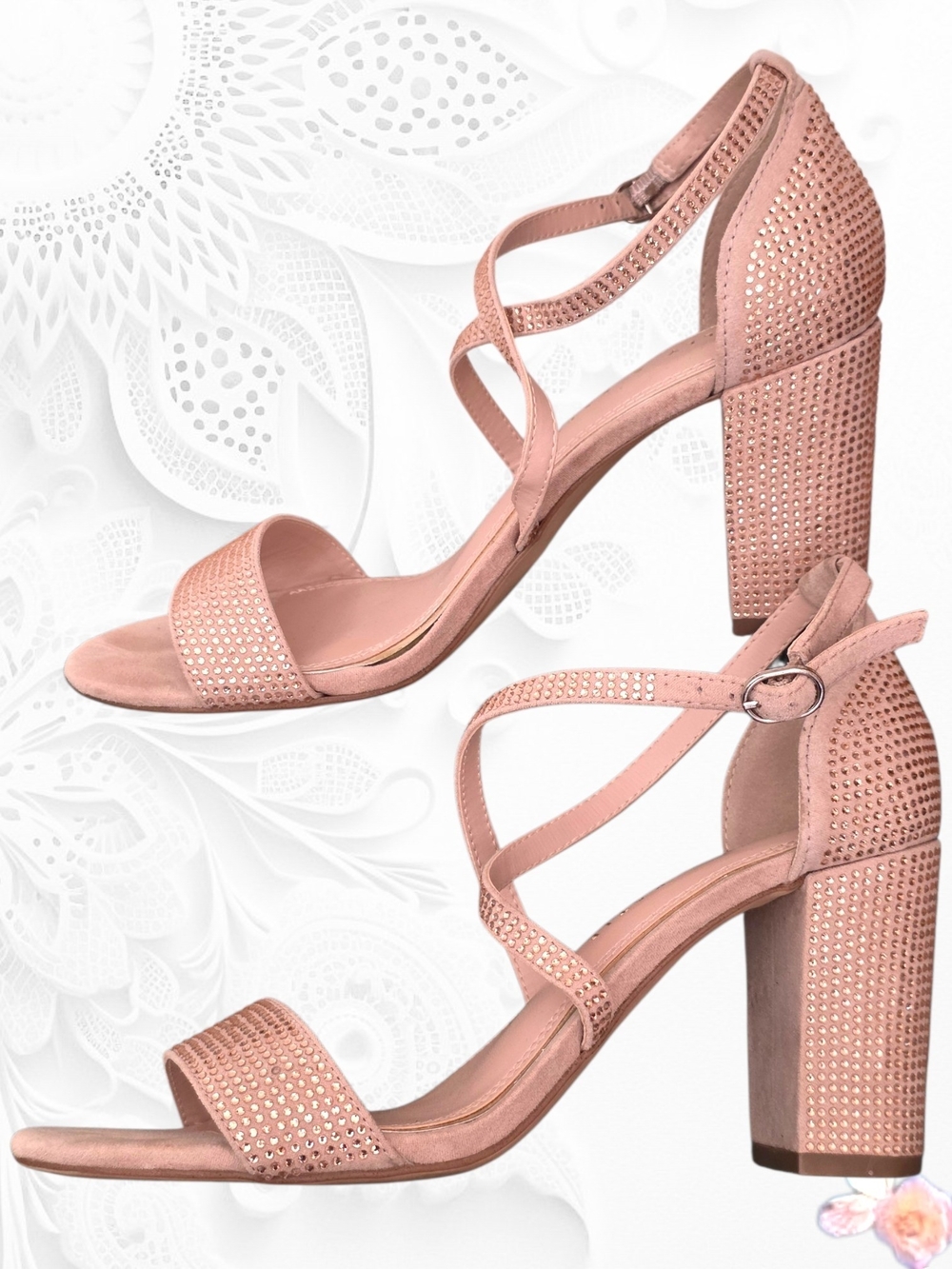 Kelly & Katie Crystal-Strap 7.5 Block Heel Sandals Blush Pink